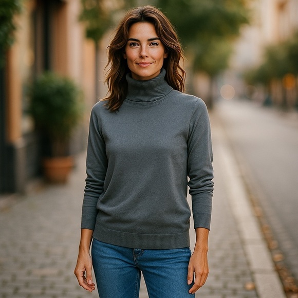 Above Mediocre Taste AMT Blue Turtle Neck Ribbed Sweater - Picture 2 of 9